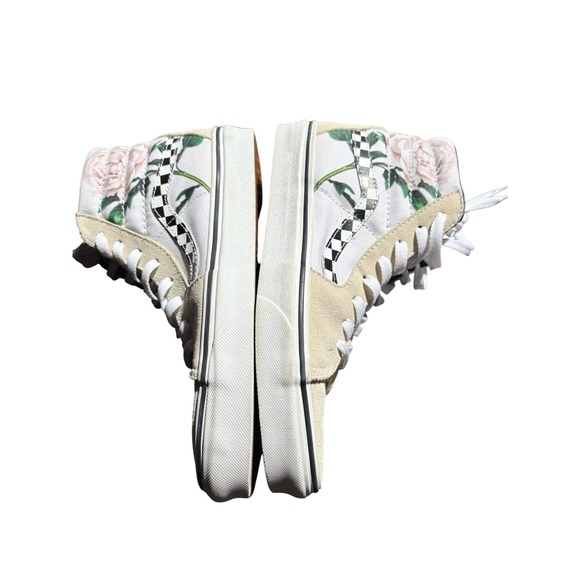Vans Sk8-Hi Floral Rose Checkerboard Cream White Sneakers Mens 7 Womens 8.5 - Picture 5 of 10